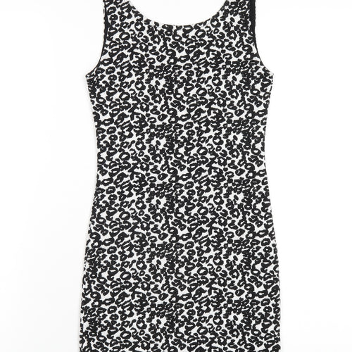 H&M Womens Black Geometric Polyester Bodycon Size 4 Scoop Neck Pullover