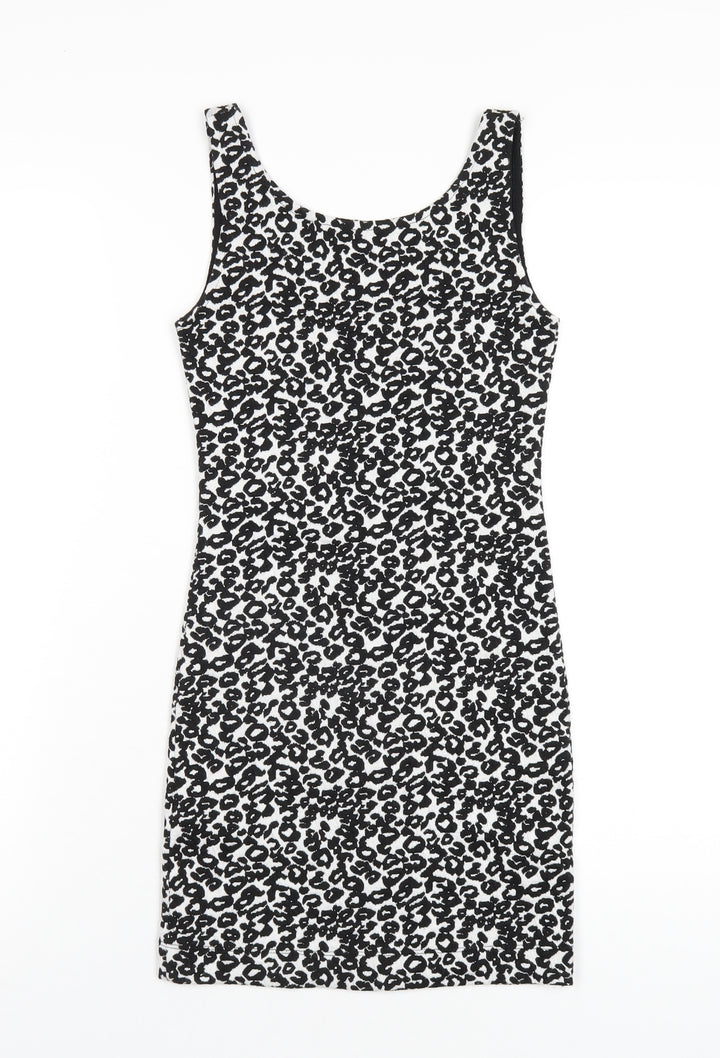 H&M Womens Black Geometric Polyester Bodycon Size 4 Scoop Neck Pullover