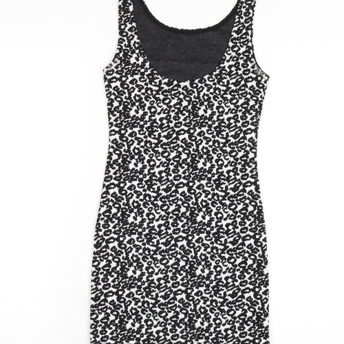 H&M Womens Black Geometric Polyester Bodycon Size 4 Scoop Neck Pullover