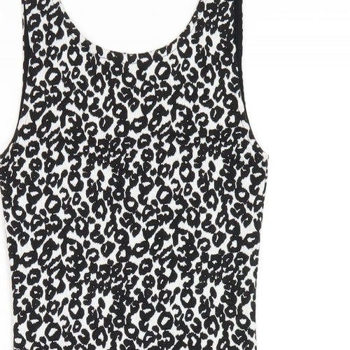 H&M Womens Black Geometric Polyester Bodycon Size 4 Scoop Neck Pullover