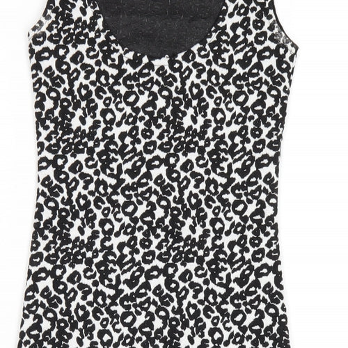 H&M Womens Black Geometric Polyester Bodycon Size 4 Scoop Neck Pullover