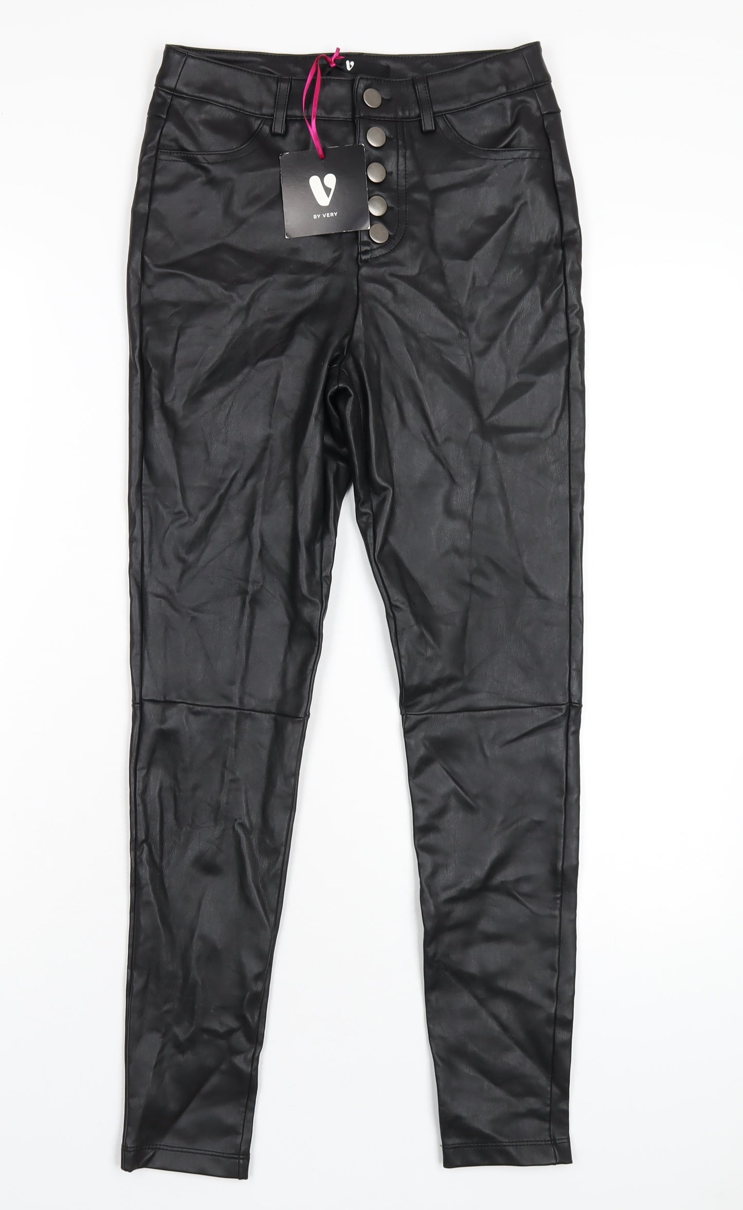 Very Womens Black Polyurethane Trousers Size 8 L28 in Regular Button