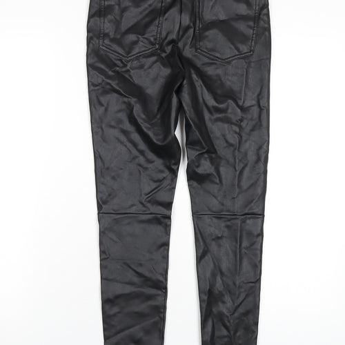 Very Womens Black Polyurethane Trousers Size 8 L28 in Regular Button