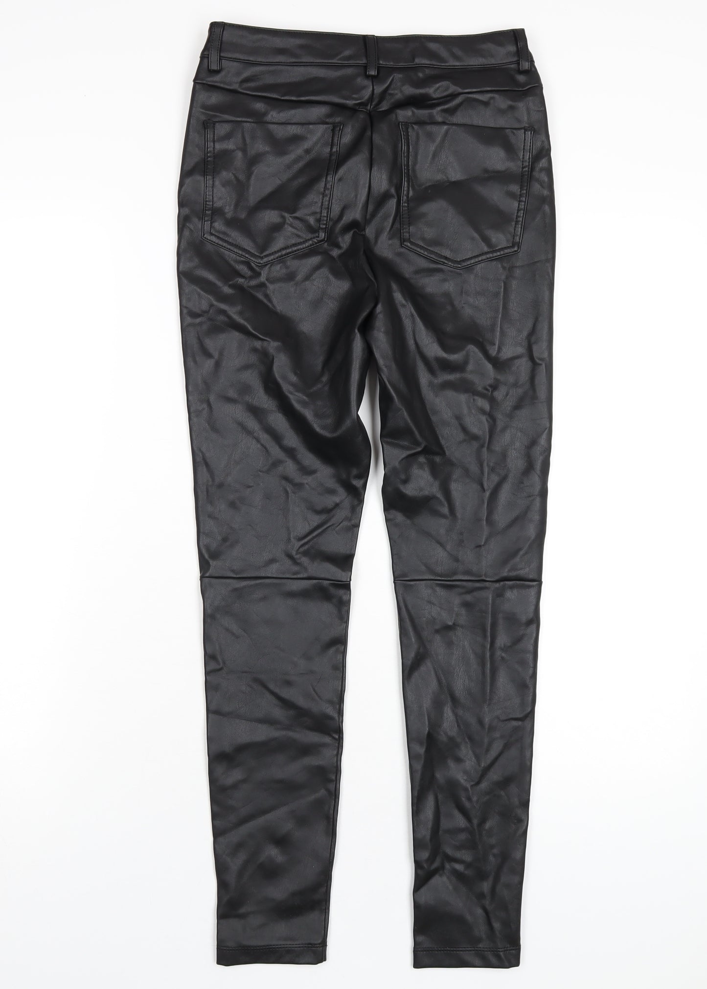 Very Womens Black Polyurethane Trousers Size 8 L28 in Regular Button