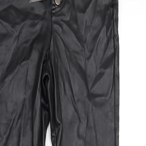 Very Womens Black Polyurethane Trousers Size 8 L28 in Regular Button