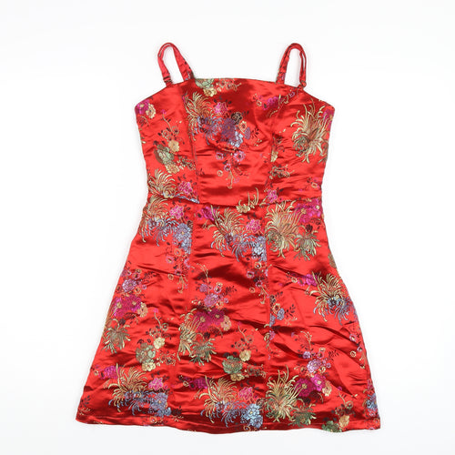 Urban Outfitters Womens Red Geometric Polyester A-Line Size S Square Neck Zip