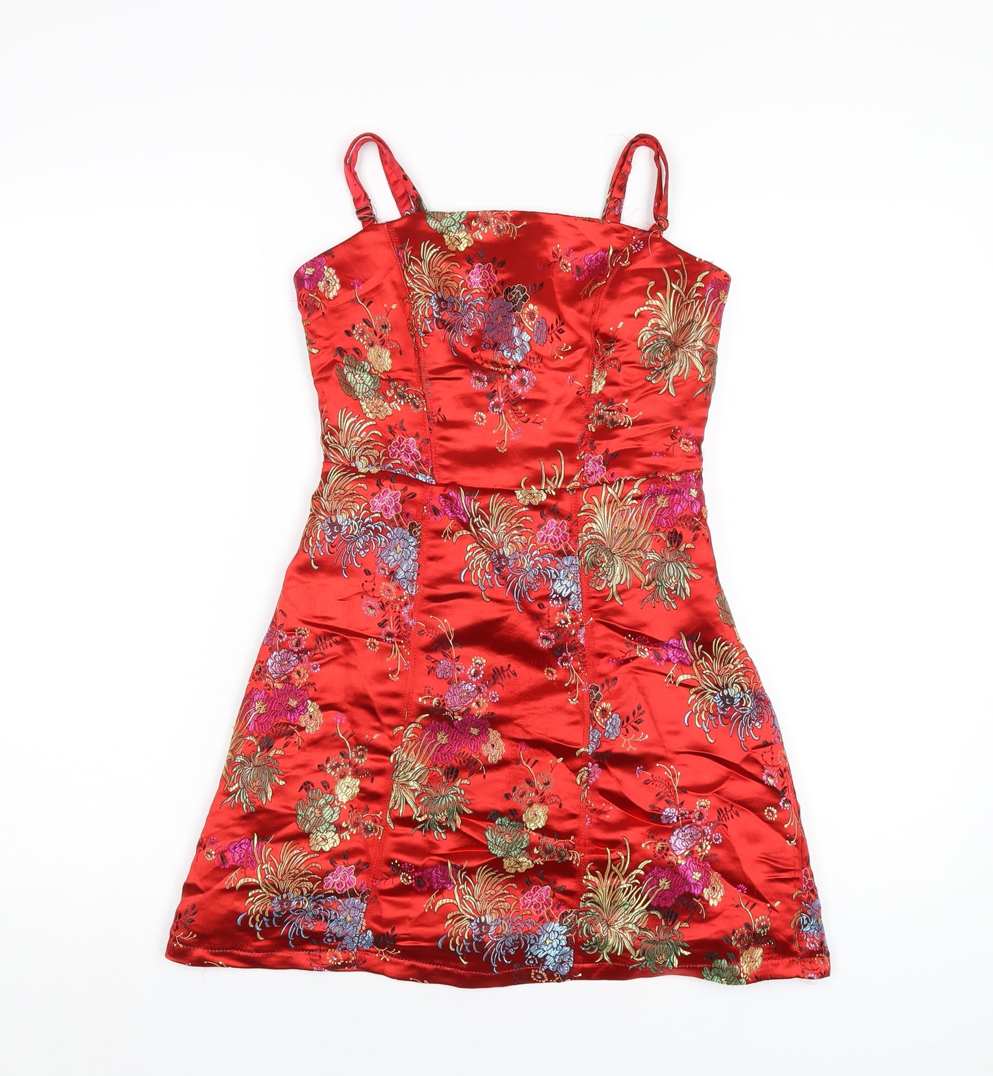 Urban Outfitters Womens Red Geometric Polyester A-Line Size S Square Neck Zip