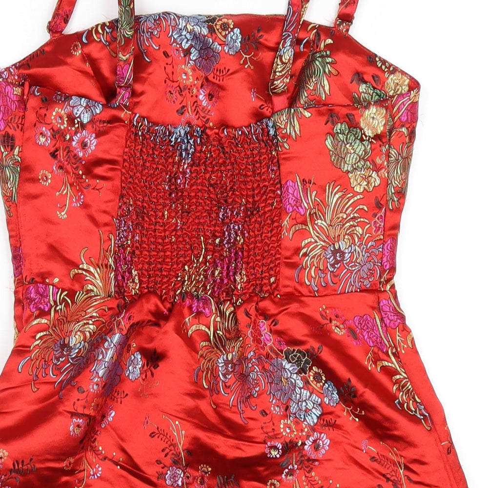 Urban Outfitters Womens Red Geometric Polyester A-Line Size S Square Neck Zip