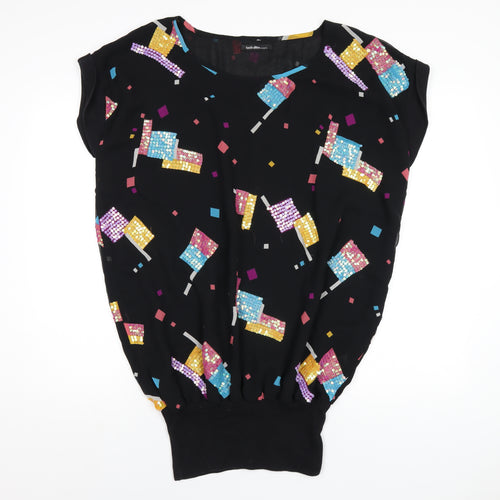 Evans Womens Black Geometric Polyester Basic T-Shirt Size 16 Round Neck