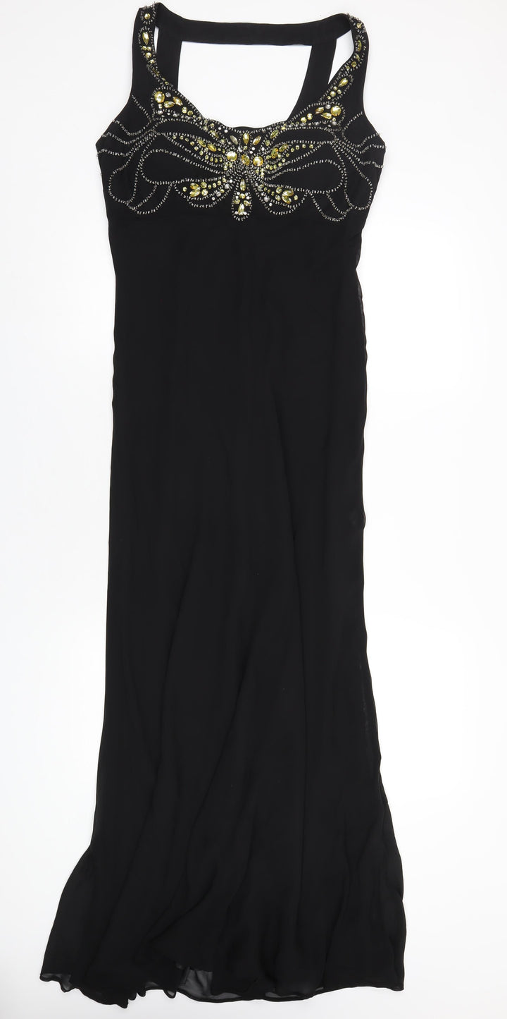 Pearce Fionda Womens Black Polyester Maxi Size 12 Sweetheart Zip - Beaded