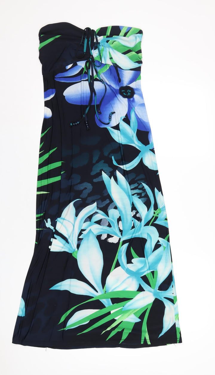 Kaleidoscope Womens Blue Floral Polyester A-Line Size 10 Square Neck Pullover