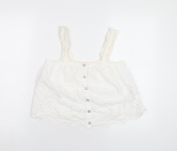 River Island Womens White Cotton Basic Tank Size 8 Square Neck