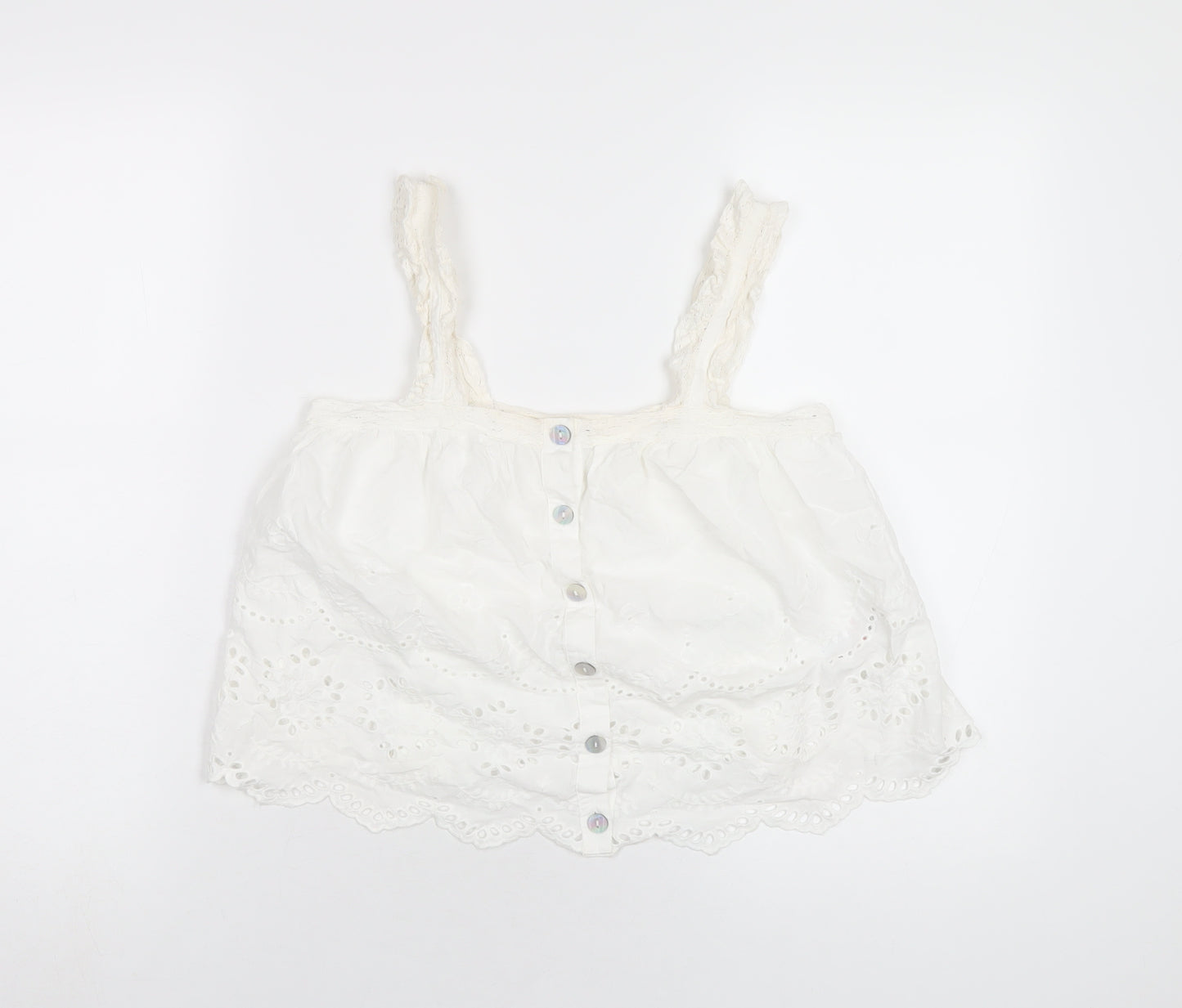 River Island Womens White Cotton Basic Tank Size 8 Square Neck