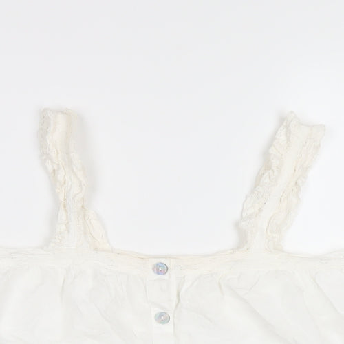 River Island Womens White Cotton Basic Tank Size 8 Square Neck