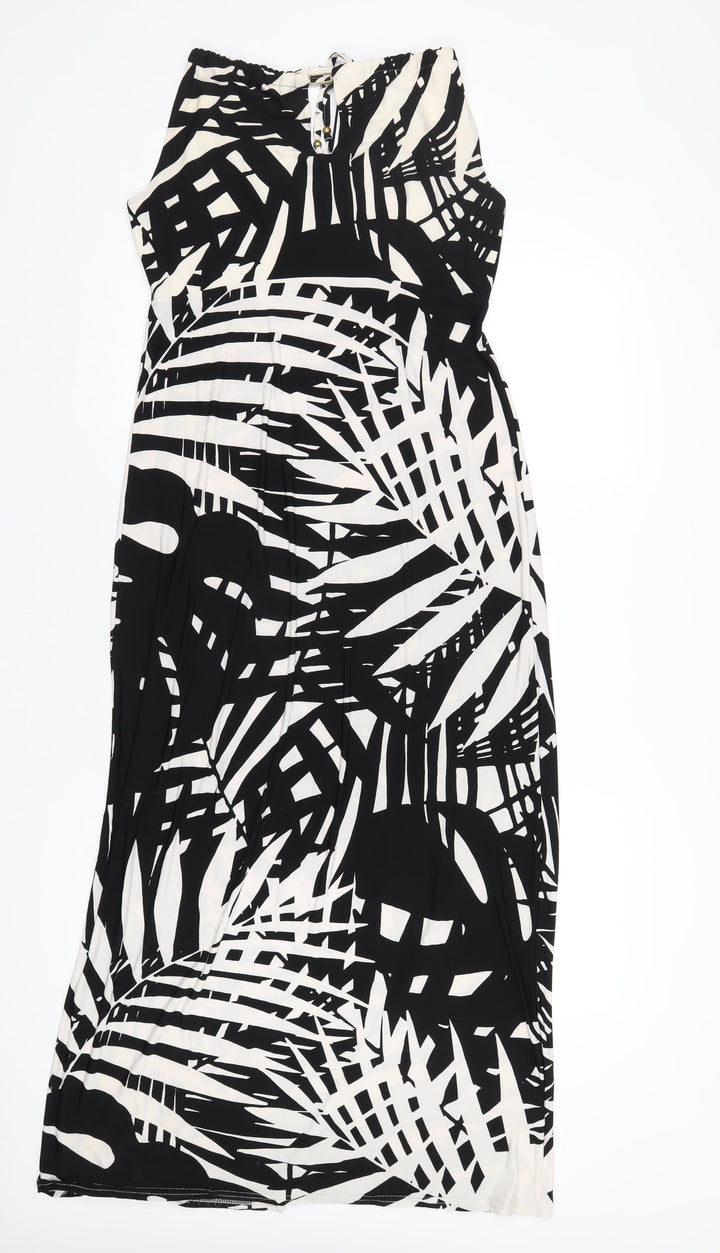 Kaleidoscope Womens Black Geometric Polyester A-Line Size 12 Round Neck Pullover