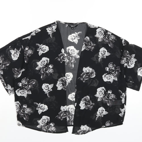 New Look Girls Black Floral Polyester Kimono Blouse Size S V-Neck