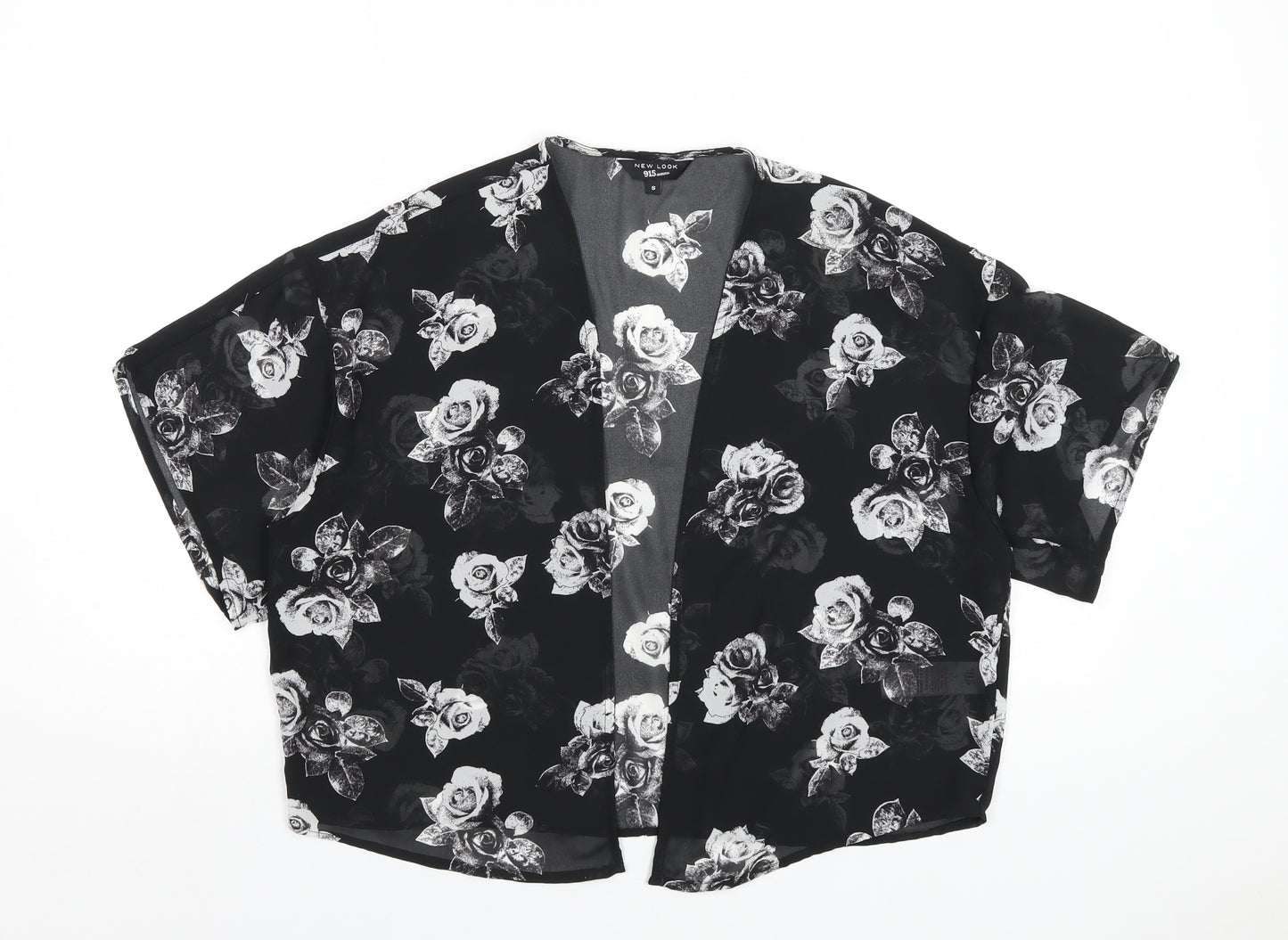 New Look Girls Black Floral Polyester Kimono Blouse Size S V-Neck