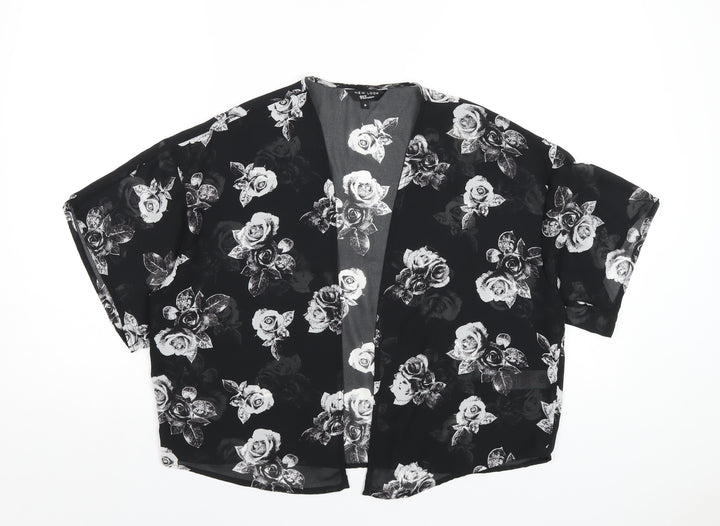 New Look Girls Black Floral Polyester Kimono Blouse Size S V-Neck