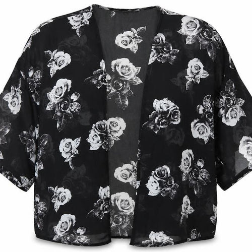 New Look Girls Black Floral Polyester Kimono Blouse Size S V-Neck