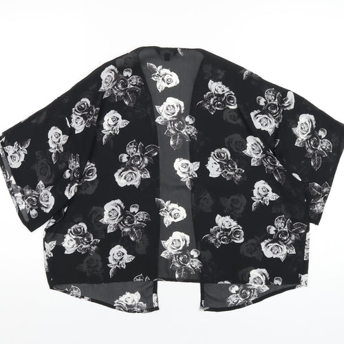 New Look Girls Black Floral Polyester Kimono Blouse Size S V-Neck