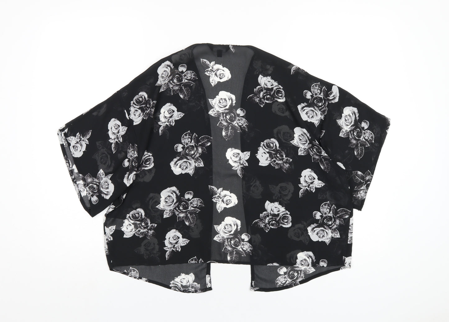 New Look Girls Black Floral Polyester Kimono Blouse Size S V-Neck