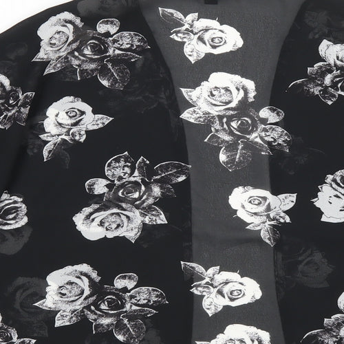 New Look Girls Black Floral Polyester Kimono Blouse Size S V-Neck