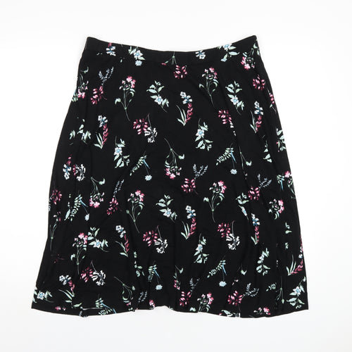 Bonmarché Womens Black Floral Viscose A-Line Skirt Size 16