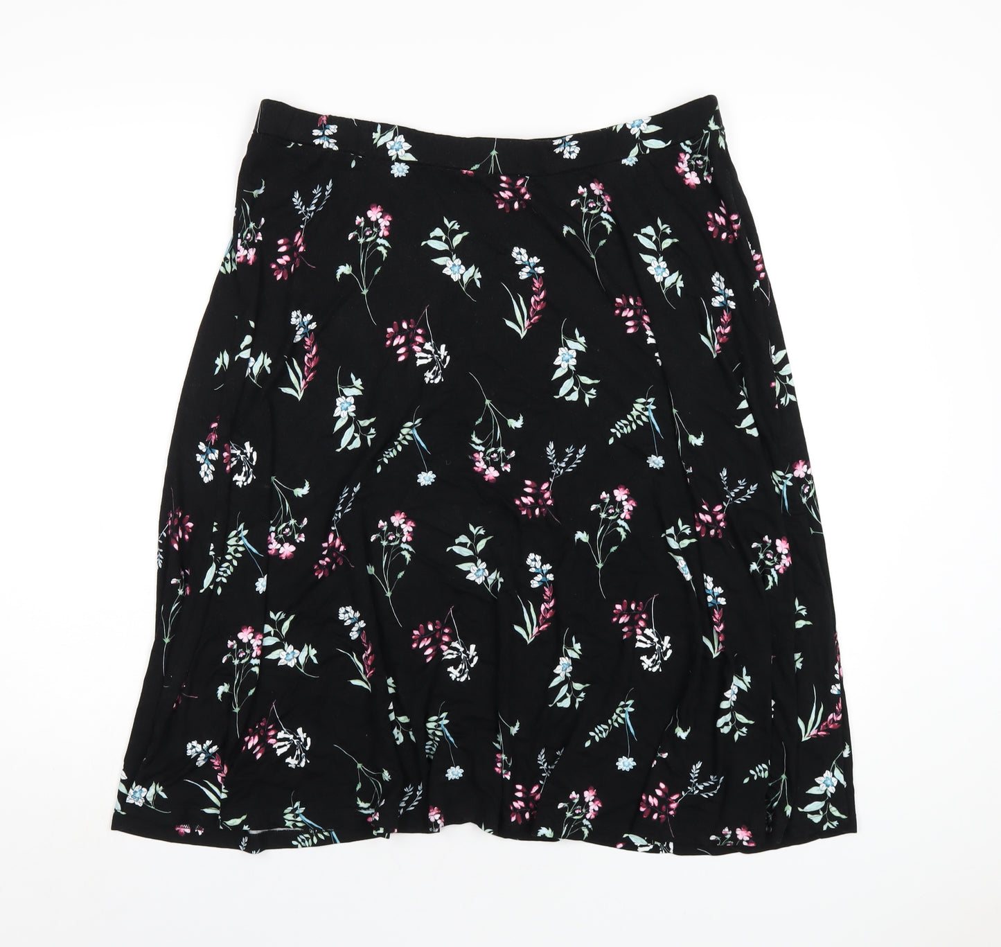 Bonmarché Womens Black Floral Viscose A-Line Skirt Size 16