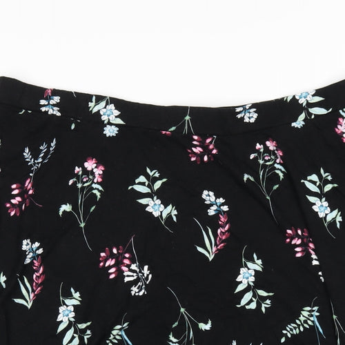 Bonmarché Womens Black Floral Viscose A-Line Skirt Size 16