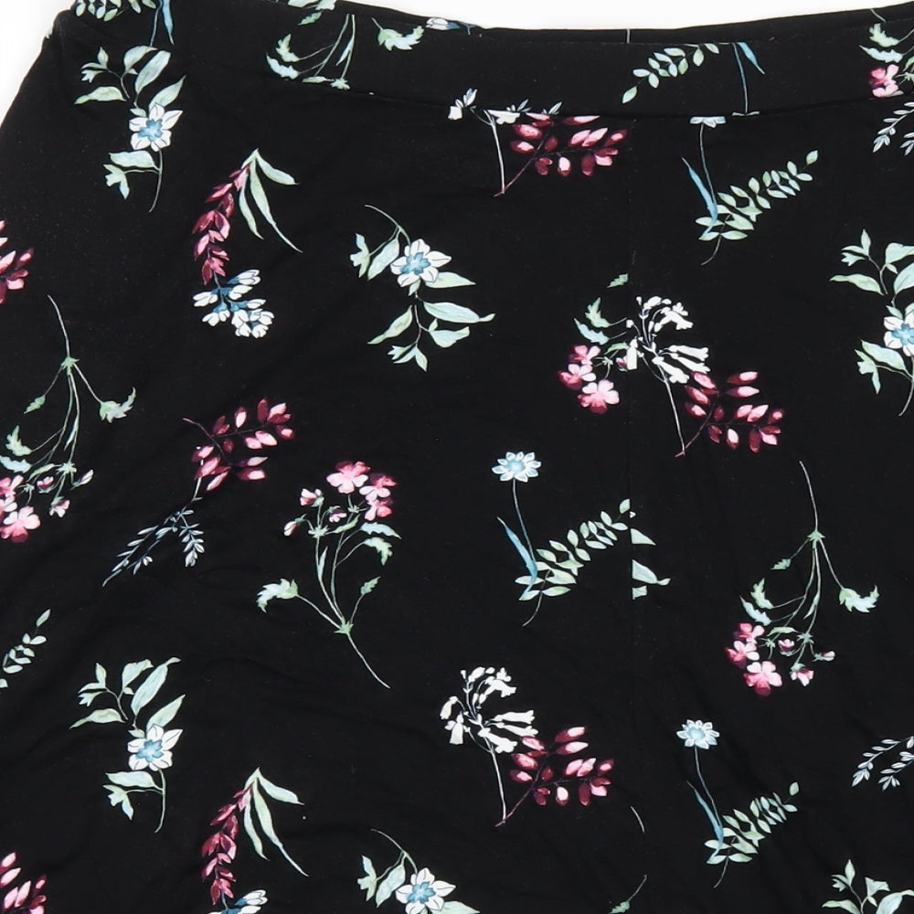 Bonmarché Womens Black Floral Viscose A-Line Skirt Size 16