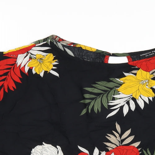 Dorothy Perkins Womens Black Geometric Viscose Basic T-Shirt Size 10 Round Neck