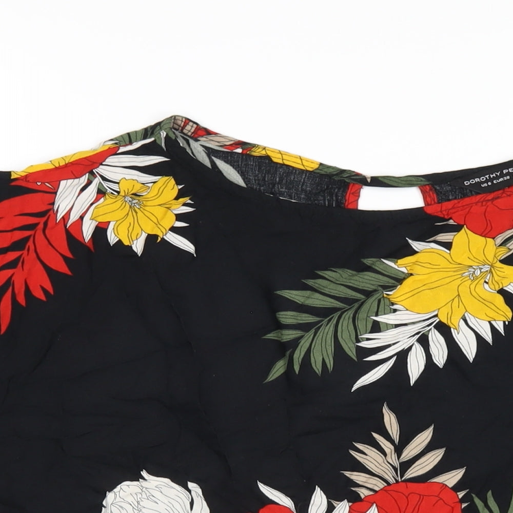 Dorothy Perkins Womens Black Geometric Viscose Basic T-Shirt Size 10 Round Neck