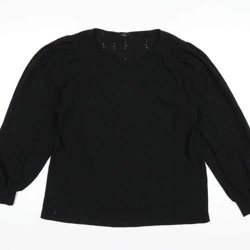 M&Co Womens Black Polyester Basic T-Shirt Size 16 Round Neck