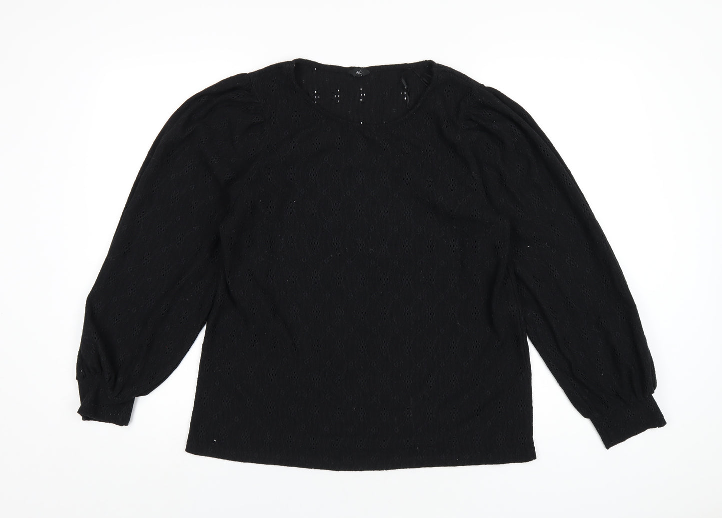 M&Co Womens Black Polyester Basic T-Shirt Size 16 Round Neck