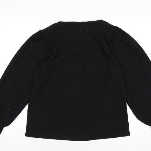 M&Co Womens Black Polyester Basic T-Shirt Size 16 Round Neck