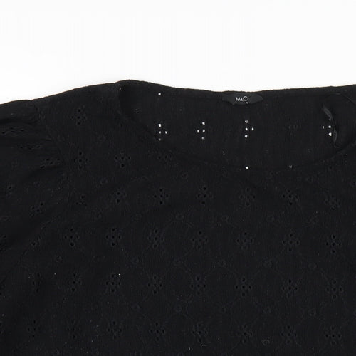 M&Co Womens Black Polyester Basic T-Shirt Size 16 Round Neck
