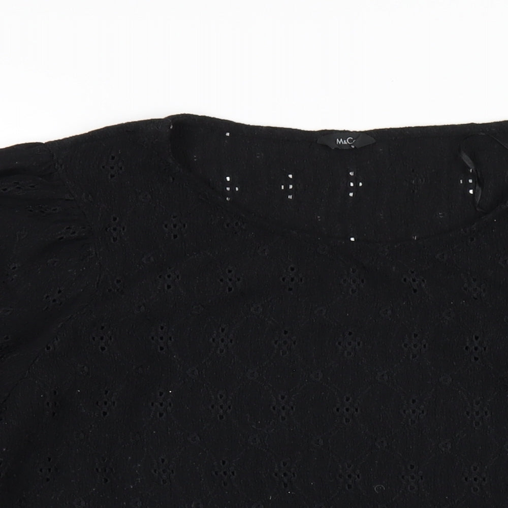 M&Co Womens Black Polyester Basic T-Shirt Size 16 Round Neck