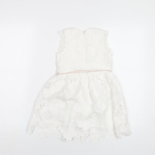 NEXT Girls White Polyester A-Line Size 5 Years Off the Shoulder Zip