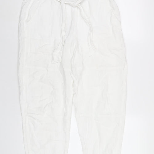 Me + Em Womens White Cotton Trousers Size 12 L27 in Regular