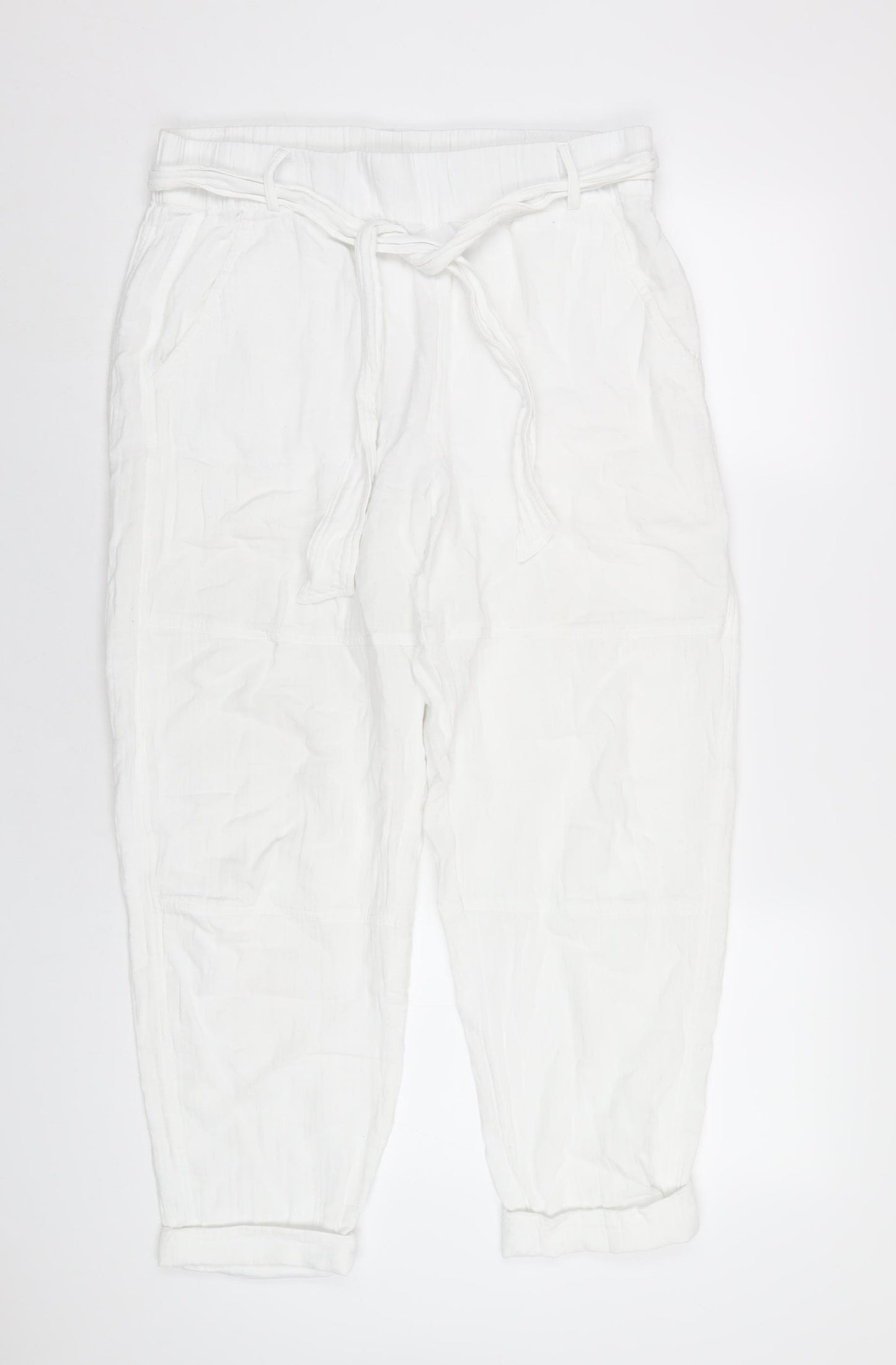 Me + Em Womens White Cotton Trousers Size 12 L27 in Regular