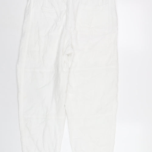 Me + Em Womens White Cotton Trousers Size 12 L27 in Regular