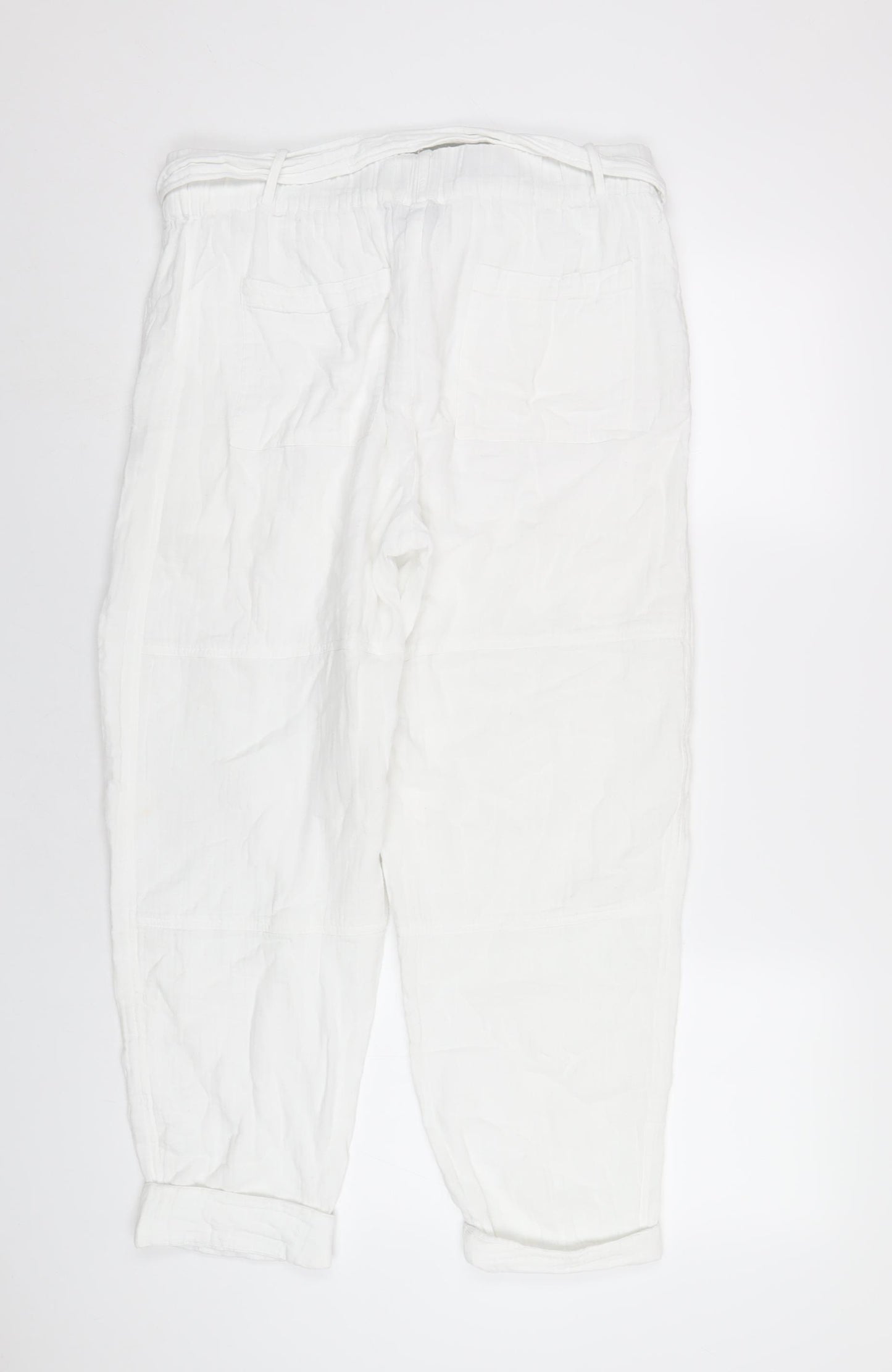 Me + Em Womens White Cotton Trousers Size 12 L27 in Regular