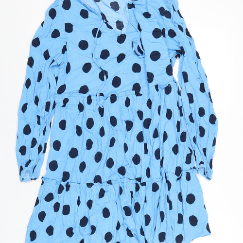 Marks and Spencer Womens Blue Polka Dot Viscose A-Line Size 18 V-Neck Pullover