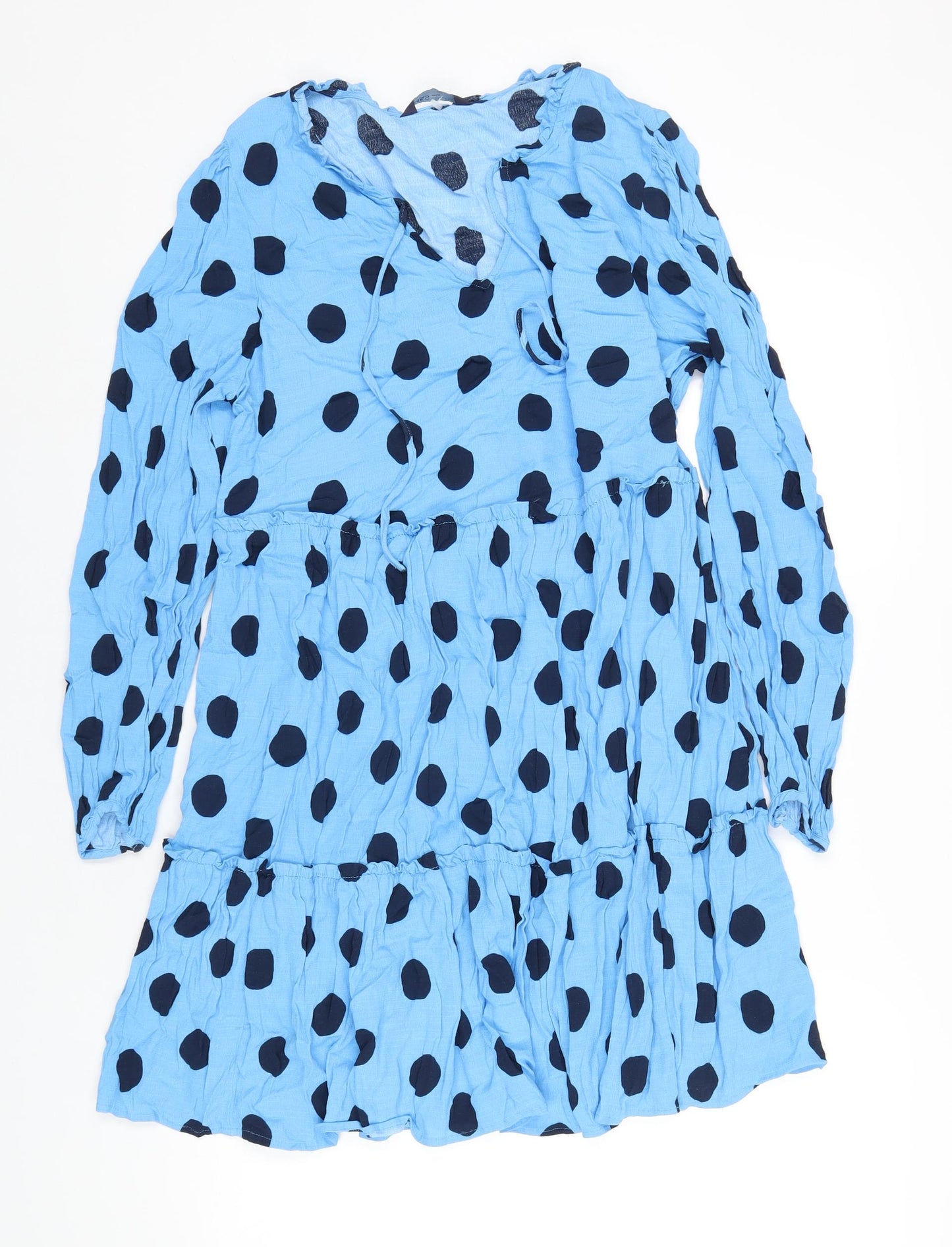 Marks and Spencer Womens Blue Polka Dot Viscose A-Line Size 18 V-Neck Pullover