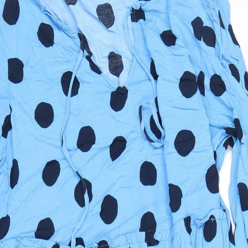 Marks and Spencer Womens Blue Polka Dot Viscose A-Line Size 18 V-Neck Pullover