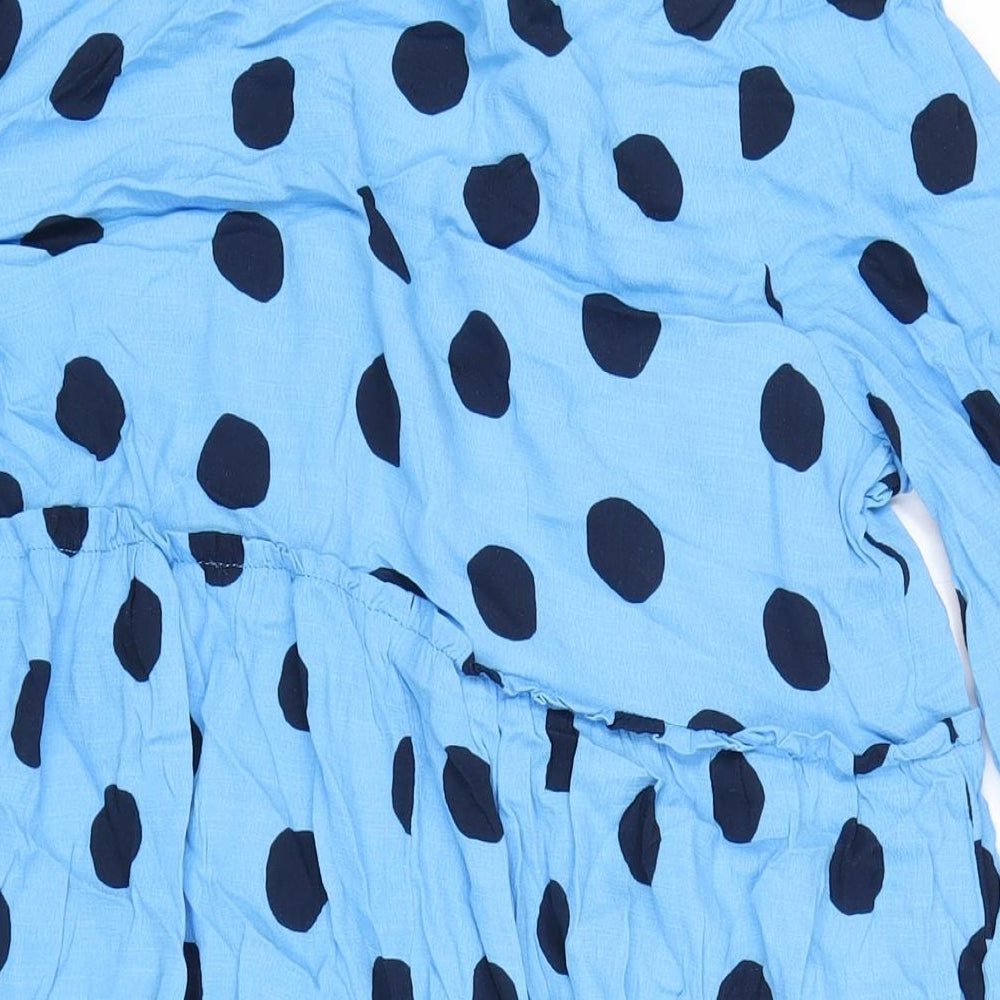 Marks and Spencer Womens Blue Polka Dot Viscose A-Line Size 18 V-Neck Pullover