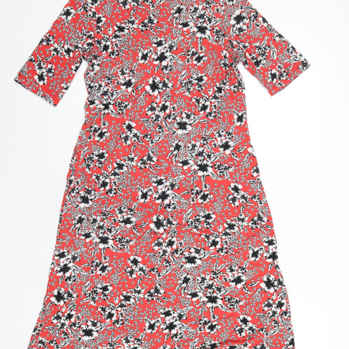 Marks and Spencer Womens Red Floral Viscose A-Line Size 12 Off the Shoulder Pullover