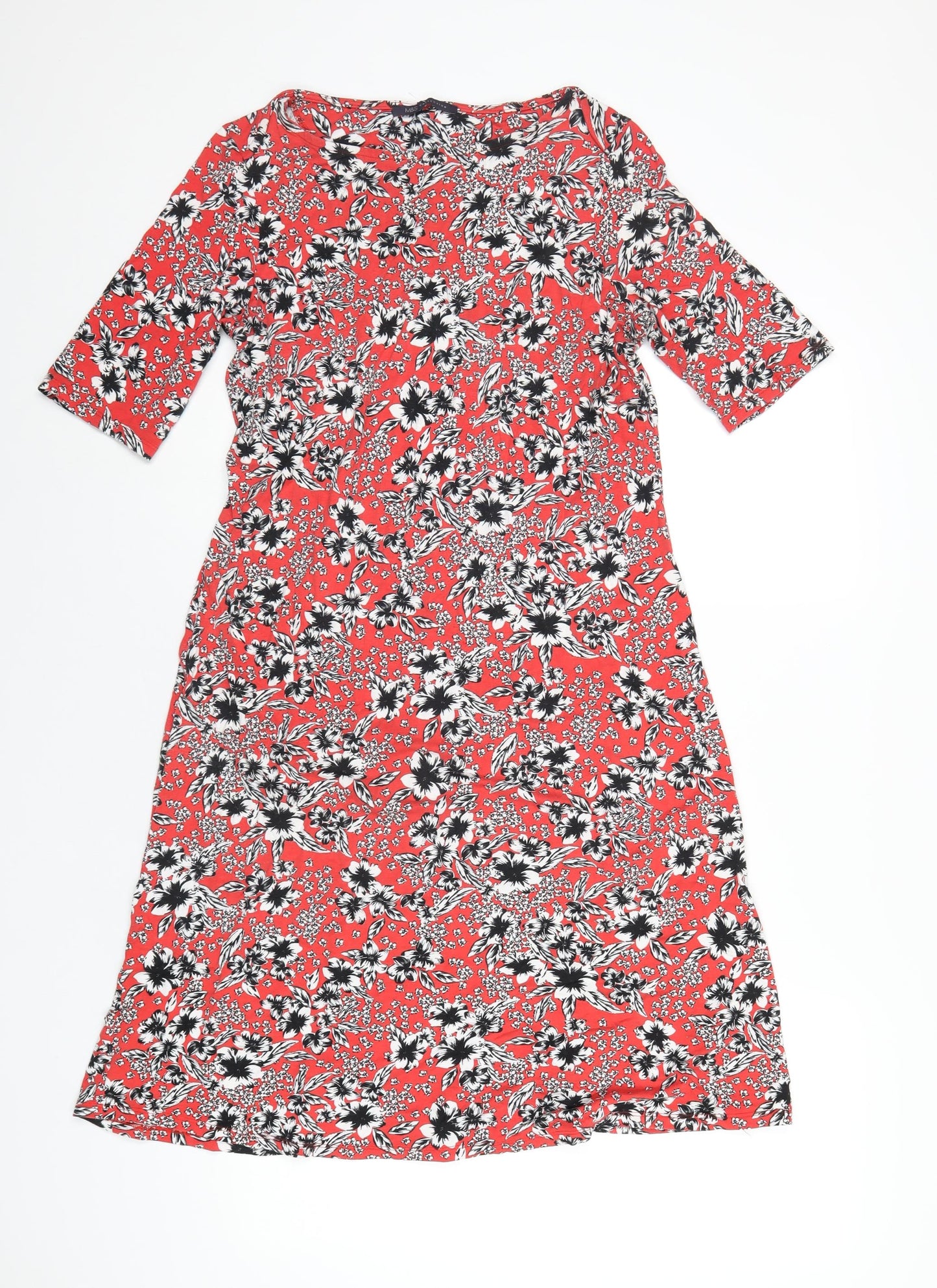 Marks and Spencer Womens Red Floral Viscose A-Line Size 12 Off the Shoulder Pullover