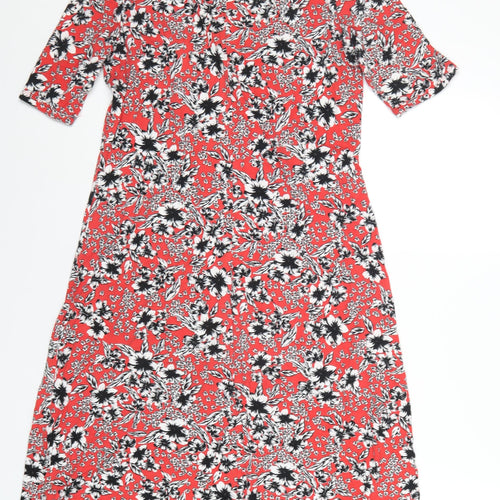 Marks and Spencer Womens Red Floral Viscose A-Line Size 12 Off the Shoulder Pullover