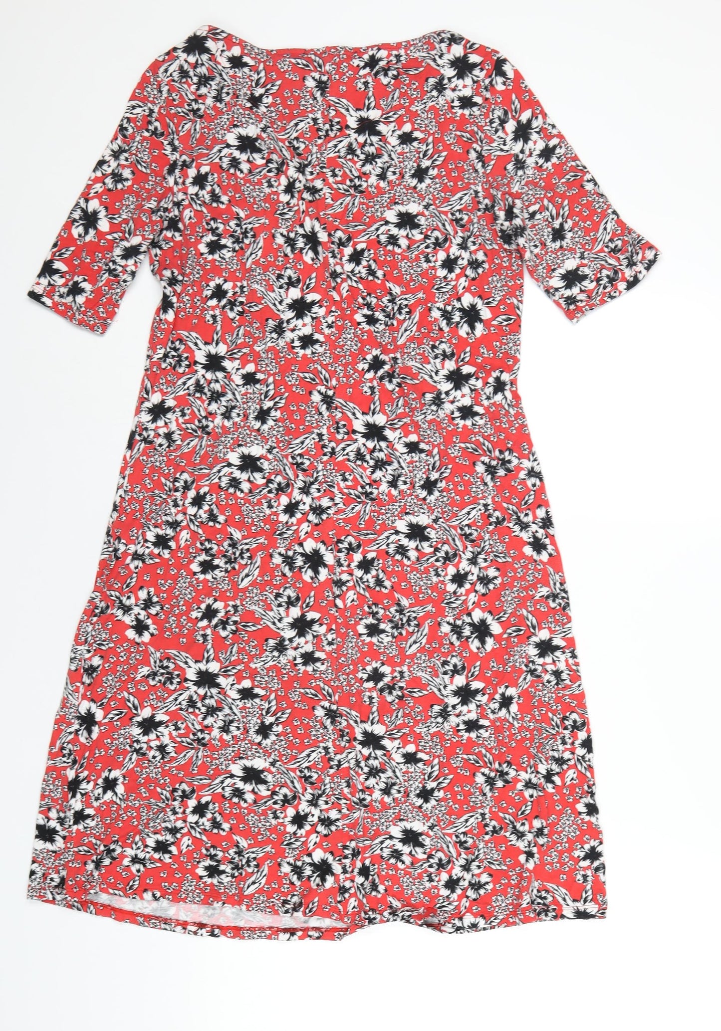 Marks and Spencer Womens Red Floral Viscose A-Line Size 12 Off the Shoulder Pullover